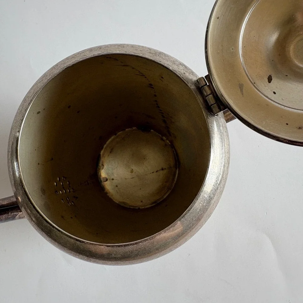 Modern Silver Vintage Silver on Copper Teapot with Hinged Lid‎ Patina Decor 8